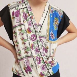 Anthropologie Tiny Cara Floral Colorblock Top